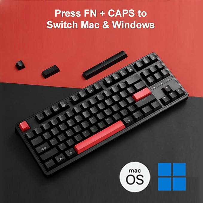 Keychron C3 Pro QMK/VIA Custom Gaming Keyboard, Programmable 87 Keys Compact TKL Layout Gasket Mount, Red LED Backlight Wired Mechanical Keyboard with Brown Switches for Mac/Windows/Linux