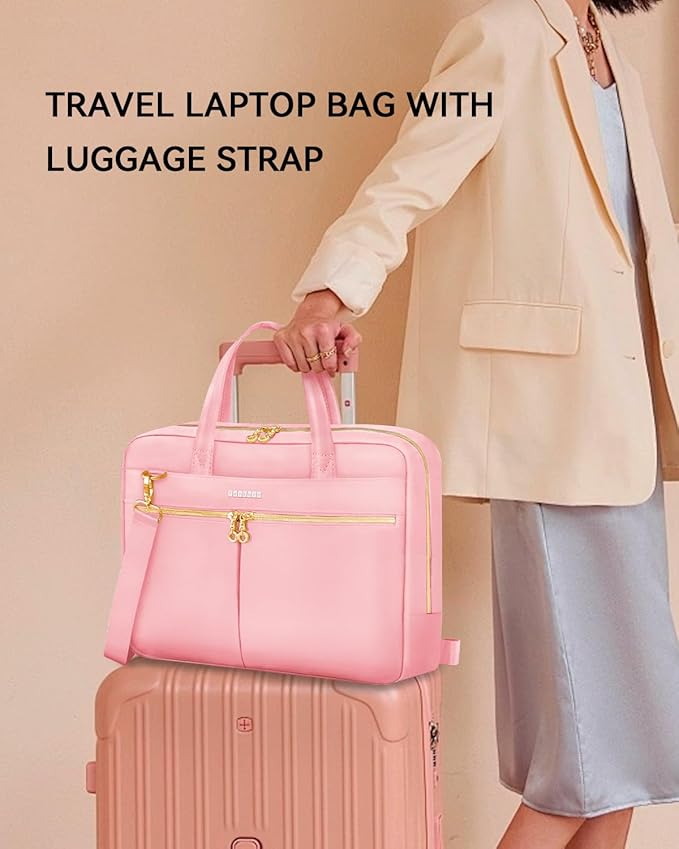 Ferkurn Laptop Bag Case Women Men Computer Bag Compatible with MacBook/HP/LG/Dell, Shoulder Strap Slim Carrying Messenger Briefcase, Pink, 14 Inch