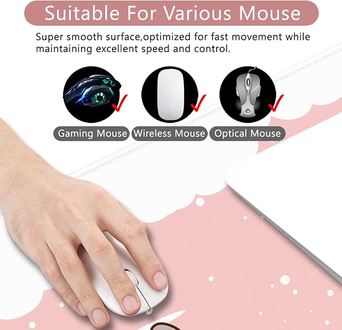 Pink Large Gaming Mouse Pad Cat Desk Pad XXL Cute Mouse Mat 35x15.7x0.12 inch Desk Accessories Kawaii Keyboard Pad (Pink -7)