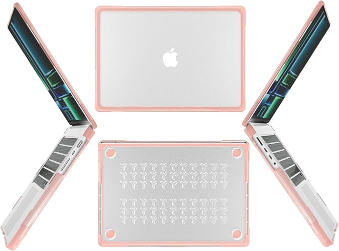 Batianda Ultimate Protection Case for New MacBook Pro 14 inch 2026 2025 M5 M4 M3 M2 Pro Max Chip Matte Translucent Rugged Armor Shell Shockproof Carbon Fiber Texture with Keyboard Cover, Peach Pink