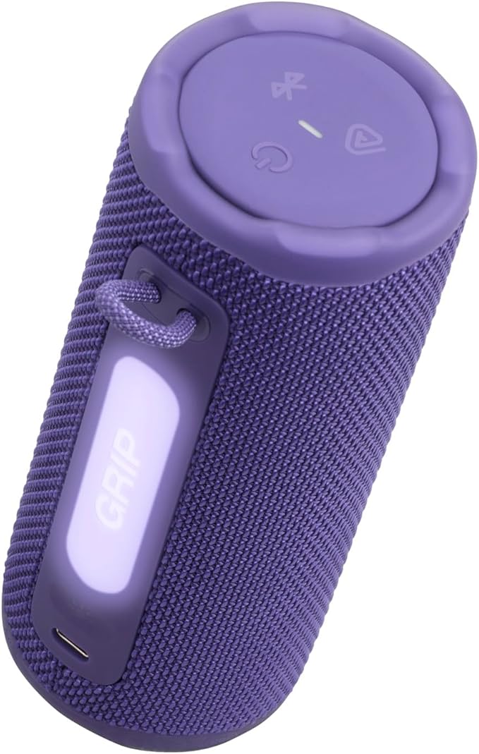 JBL Grip - Compact Bluetooth Speaker with Bold JBL Pro Sound and Ambient Light, up to 14 Hours of Playtime, Water, Dust and Drop-Proof (IP68), & Multi-Speaker Connection with Auracast™ (Purple)