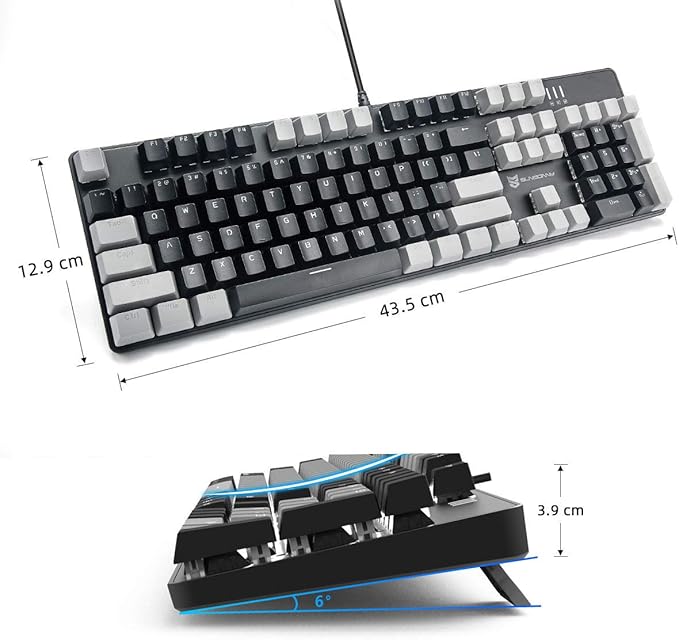 Merdia LED Backlit Full Size Wired Mechanical Gaming Keyboard | Black Switch 104 Keys US Layout Hot Swappable Full Size Mechanical Keyboard | White LED Backlit PC Gaming Keyboards (Black & Grey Color)