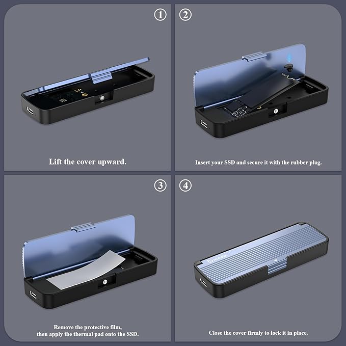NVMe Enclosure, Tool-Free Installation, USB 3.2 Gen 2 (10 Gbps) to M.2 NVME M-Key/(B+M) Key SSD Adapter Support UASP and Trim, for SSDs 2230/2242 /2260/2280