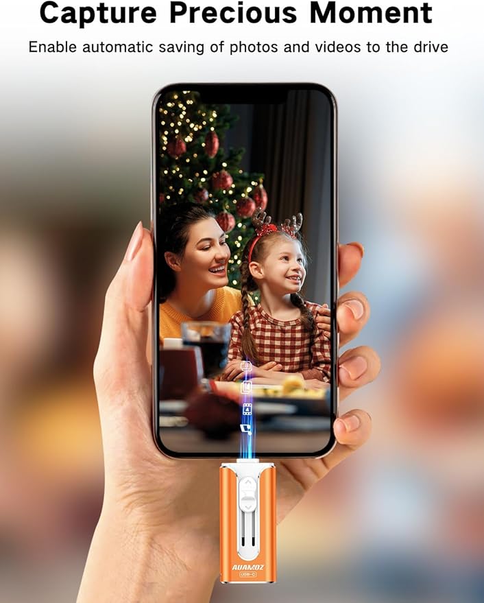 512GB Mini Dual Interface Flash Drive, Portable Memory Stick Compatible with iPhone 17/16/15/14/13/12/11, iPad, Android & PC, Easy to Save Photos, Videos & Files (1 Pack-Cosmic Orange)