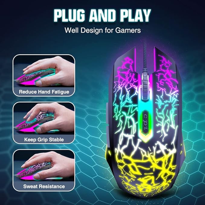 BENGOO Gaming Mouse Wired, Ergonomic Gamer Laptop PC Optical Computer Mice with RGB Backlit, 4 Adjustable DPI Up to 3600, 6 Programmable Buttons for Windows 7/8/10/XP Vista Linux -Black