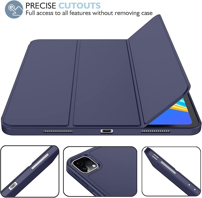 iMieet Case for iPad Pro 11 Inch (M5) 2025 /(M4) 2024 5th Gen, Trifold Stand Smart Cover with Pencil Holder and Soft TPU Back, Auto Wake/Sleep (Dark Blue)