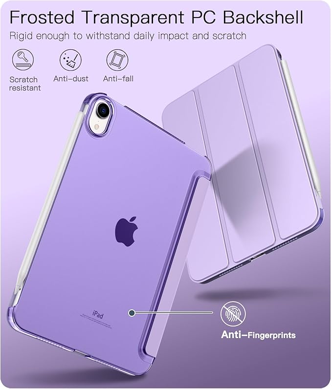 TiMOVO Case for iPad mini 7 A17 Pro 8.3-inch 2024, iPad mini 6th Generation Case, Slim Translucent Hard Back Folio Cover Support Touch ID & Apple Pencil Charging, Auto Wake/Sleep - Taro Purple