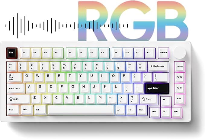 MONSGEEK M1 V5 Aluminum Mechanical Keyboard 75% Quick Release Gaming Keyboard Black on White with Knob 8000 mAh RGB Hot-swappable Pre-lubed Mirror Switch