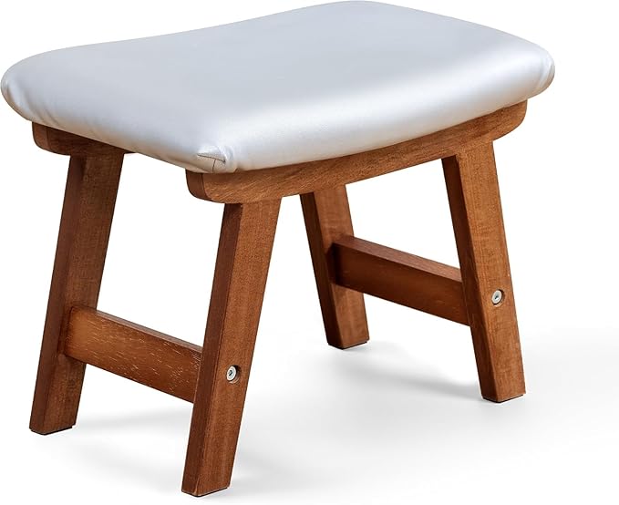 Sosola Foot Stool with Leather Cover,Foot Rest Made of Wooden for Couch,Bench,Sofa,Under Office Desk (Silvery)