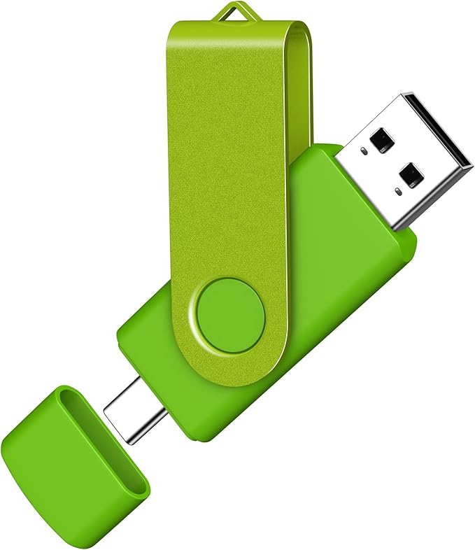 AreTop 64GB USB C Thumb Drive Dual USB 2.0 Flash Drive 64GB USB Drive Swivel Design 2-in-1 Portable Type-C Memory Stick for Android Smartphone, Computers, MacBook, Tablets, PC, 1 Pack (Green)