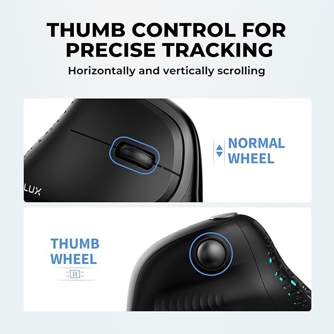 DELUX Seeker Ergonomic Mouse Wireless, Vertical Mouse with OLED Screen, 6 Buttons&Thumb Wheel Function, Silent Click, Up to 7200DPI, Programmable, Rechargeable, BT/2.4G/Wired, RGB Light(M618XSD-Black)