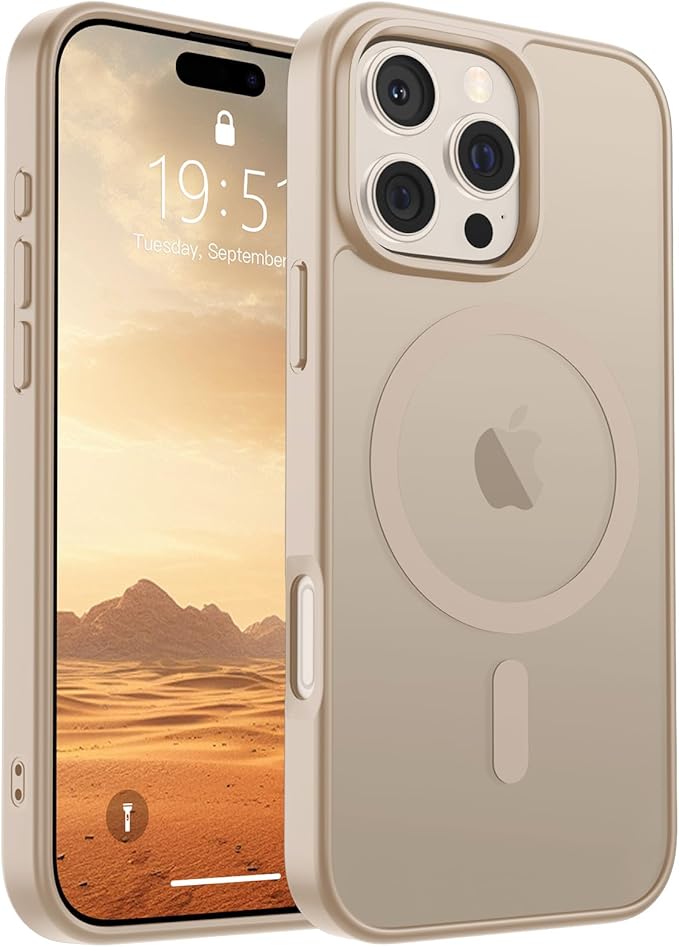 SUPFINE Magnetic for iPhone 16 Pro Max Case(Compatible with MagSafe)(Military Grade Drop Protection) Slim Translucent Matte Shockproof with Anti-Fingerprint Phone Case,Desert Gold