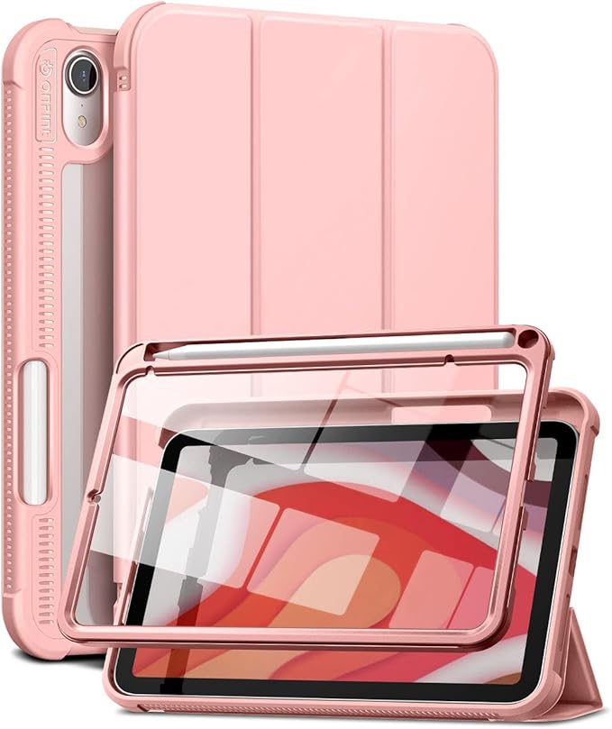 Case for iPad mini 7 (A17 Pro) 2024 & iPad mini 6 2021 Case, [Built-in Screen Protector][Auto Sleep/Wake][Pencil Holder] iPad mini 6th Generation 8.3-inch Soft Leather Flip Cover with Stand, Pink