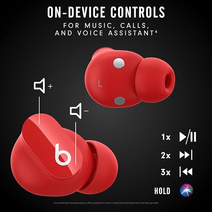 Beats Studio Buds - True Wireless Noise Cancelling Earbuds - Compatible with Apple & Android, Built-in Microphone, IPX4 Rating, Sweat Resistant Earphones, Class 1 Bluetooth Headphones - Red