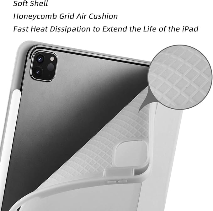 Cases for iPad Pro 12.9 Case 6th/5th/4th Generation (2022/2021/2020) with Pencil Holder [Apple Pencil Wireless Charging] Soft TPU Smart Tri-fold Stand Protective Cover(Light Grey)