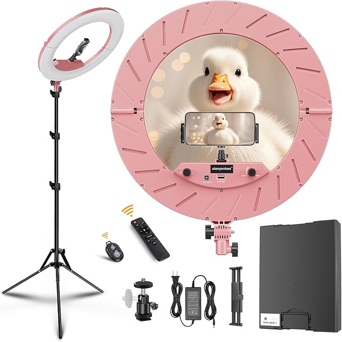 18 Inch Ring Light Kit, 55W6700k Dimmable LED Light, Tripod Stand, Remote Controller,Box,CRI95(Pink)