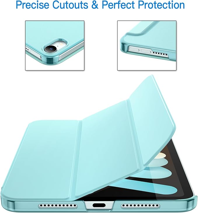 JETech Case for iPad mini (A17 Pro, 2024 Model, 7th Generation) / mini 6 (2021 Model, 6th Generation), Slim Stand Hard Back Shell Smart Cover with Auto Wake/Sleep (Blue)