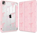 Tuiklol for iPad Pro 11 Inch 4th / 3rd / 2nd / 1st Gen (2022 2021 2020 2018) Case -Built-in Pencil Holder Shockproof Cover Clear Transparent Back Shell with Auto Wake/Sleep, Pink Bows