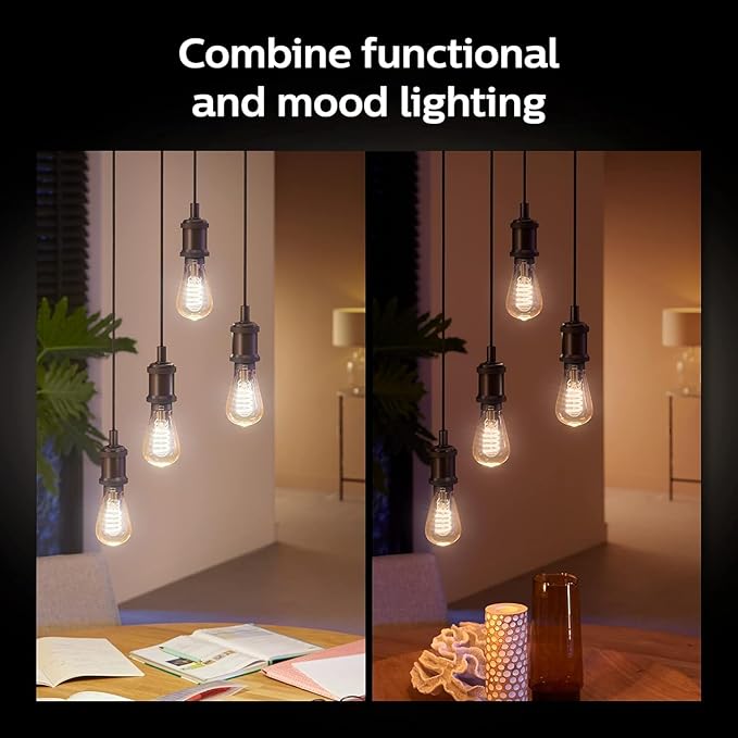 Philips Hue Smart 40W ST19 Filament LED Bulb - White Ambiance Warm-to-Cool White Light - 2 Pack - 550LM - E26 - Indoor - Control with Hue App - Works with Alexa, Google Assistant and Apple Homekit