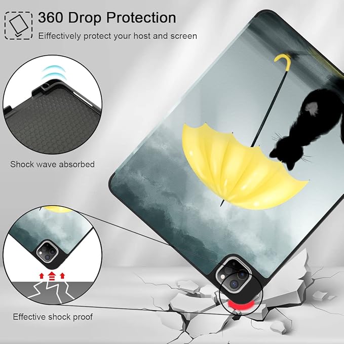 Tuiklol for iPad Pro 12.9 inch 6th/5th/4th/3rd Generation 2022 2021 2020 2018 Release Case- Built in Pencil Holder Slim Protective Stand Back Cover with Auto Wake/Sleep iPad Cover,Black Cat