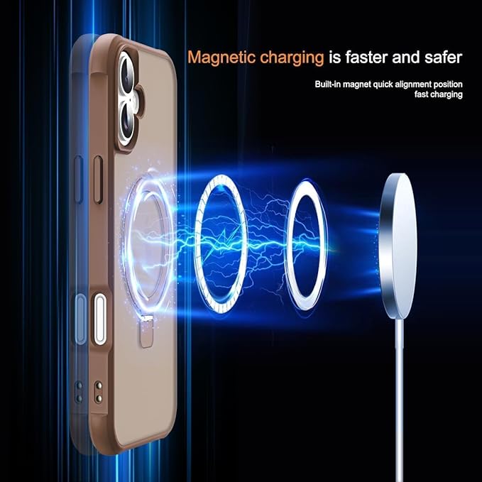 SKYLMW Compatible with iPhone 17 Case with Invisible Magnetic O-Ring Stand Military-Grade Translucent Phone Case for iPhone 17 6.3" [Compatible with Mag-Safe][Great Grip Feeling],Desert Brown