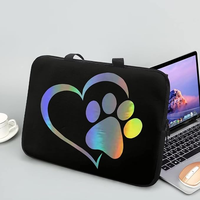 10 Inch Cute Dog Paw Laptop Sleeve, Protective Tablet Case with Handle, Computer Bag Carrying Case Portable Neoprene Notebook Cover Messenger Briefcase for Travel/Business/School/Men/Women