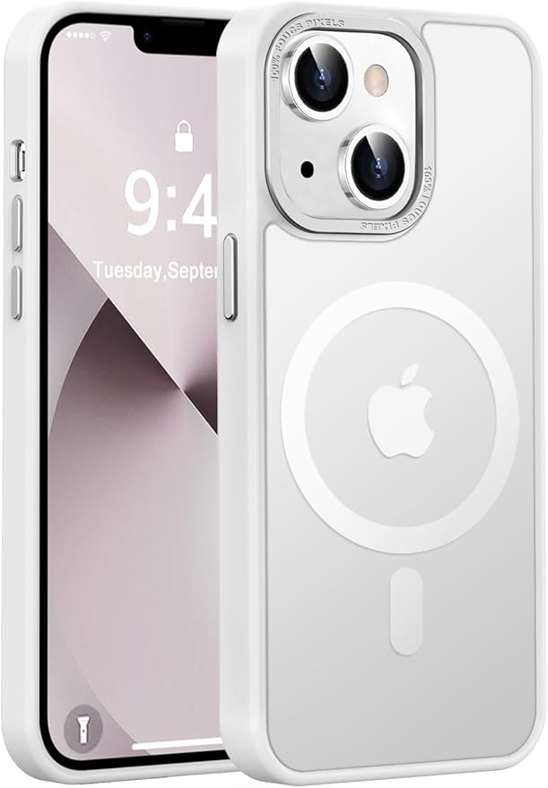 Newfuture Designed for iPhone 13 Case & iPhone 14 Case with Magnetic [13 FT Military Drop Protection] [Compatible with Magsafe] Translucent Shockproof with Anti-Fingerprint Phone Case, Frosted White