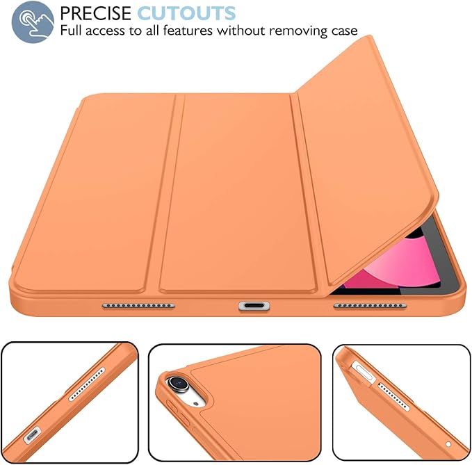 iMieet iPad Air 11 Inch Case M4/M3/M2(2026/2025/2024), iPad Air 5th/4th Generation Case 2022/2020 10.9 Inch with Pencil Holder,Trifold Stand Smart Case with Soft TPU Back(Orange)