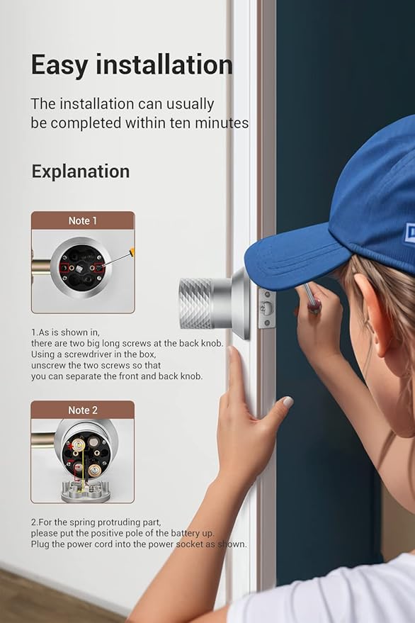 Buoan Big Fingerprint Smart Door Knob, Keyless Entry Door Lock with Handle, with Keyboard, Bluetooth, App, Easy to Install, Suitable for Hotels, Bedrooms, Study, Offices