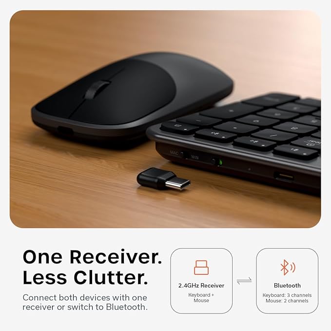 Satechi Wireless Keyboard and Mouse Combo, Slim CEX3 with Multi-Device Bluetooth Pairing and USB-C Receiver Connectivity, Designed for Full-Size Productivity Workspaces, Space Black