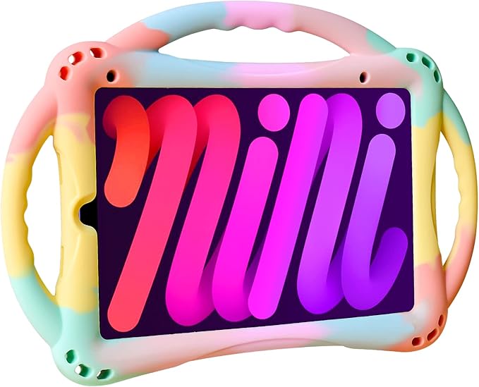 TopEsct Kids Case for iPad mini 7 (A17 Pro) 2024 /iPad Mini6 2021, Shockproof Silicone Cover with Handle Stand for 8.3" iPad mini 6th/7th Gen,Rainbow
