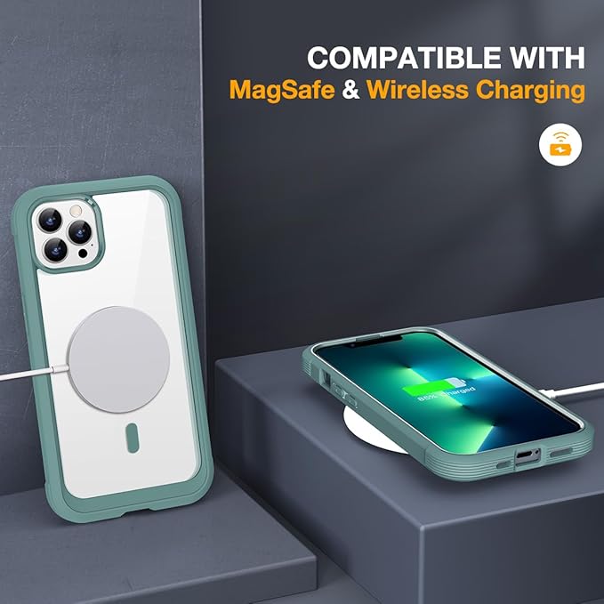 Miracase for iPhone 13 Pro Case 6.1",Full-Body Protection,Clear Bumper Case with Built-in 9H Tempered Glass Screen Protector,Military-Grade Drop Protection Outdoor Phone Case for iPhone 13 Pro,Teal