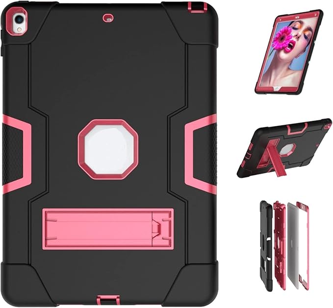 3 in 1 Hybrid Case for iPad Air 3 10.5" & iPad Pro 10.5" - Heavy Duty Rugged Stand, Shockproof, Anti-Slip & Scratch, Black/Red