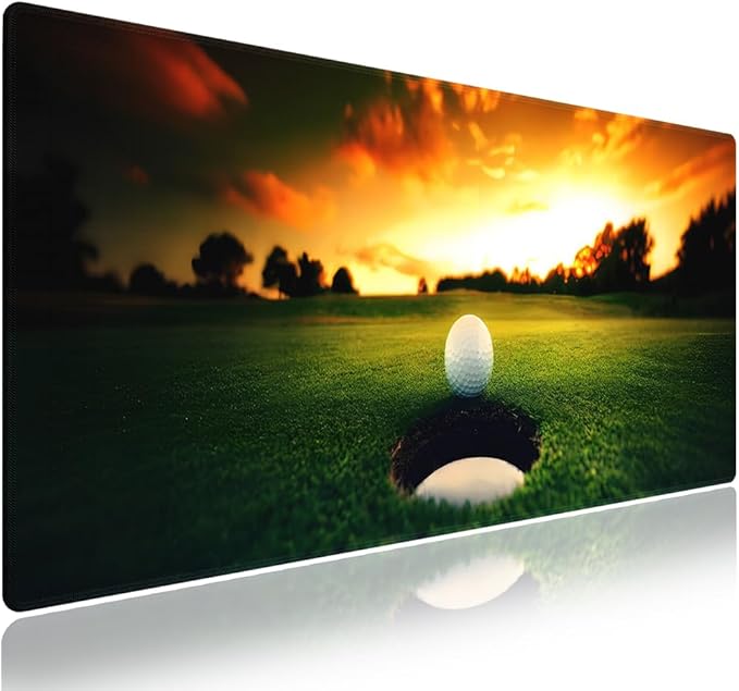 Extra Large Gaming & Office Mouse Pad (31.5" x 11.8") – Golf Ball Near Hole Golf Field, Premium XXL Desk Mat with Durable Stitched Edges & Smooth Fabric Surface & Anti-Slip Rubber Base