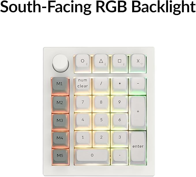 Keychron Q0 Max Wireless Custom Mechanical Numpad, 2.4 GHz/Bluetooth 5.1/Wired QMK Number Pad, RGB Hot-Swappable with Gateron Brown Switch for Laptop Mac Windows Linux - White