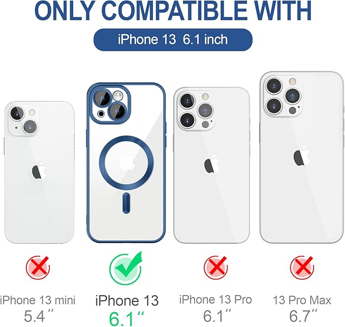 Hython Magnetic Clear for iPhone 13 Case with Camera Lens Protector [Compatible with MagSafe] Luxury Plating Edge Slim Soft TPU Cover Protective Phone Case for iPhone 13 6.1", Matte Deep Blue