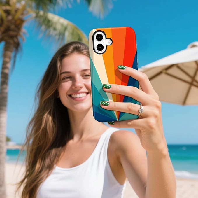 Magnetic for iPhone 16 Case Cute Stripes Phone Case, Shockproof Slim TPU and Hard PC Protective Phone Cover Compatible with MagSafe Designed for Women Girls,Retro Diffuse