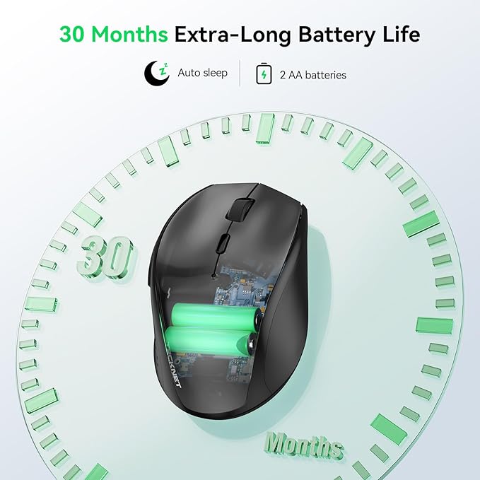 TECKNET Wireless Mouse, 2.4G Computer Mouse with 6-Level Adjustable 4800 DPI, 30 Months Battery, Ergonomic Grips, 6 Buttons Portable for PC, Chromebook, Mac - Carbon Black