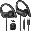 APETOO USB C Headphones with Earhook Mic & Volume Control, Type C Workout Wired Earbuds HiFi Stereo Sound in-Ear Sports Earphone for iPhone 17 16 15/Samsung/Google Kids Chromebook Laptop Travel, Black
