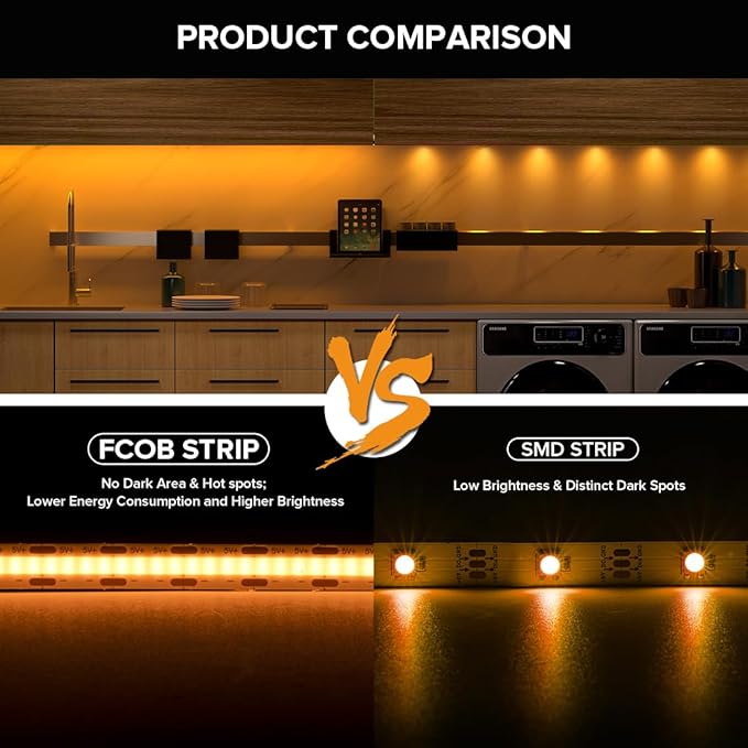 6.56FT/2M 5V USB LED Light Strip Orange Flexible High Density COB Strips 640LEDs, 8mm LED Tape for Under Cabinet Bedroom No Controller and Power