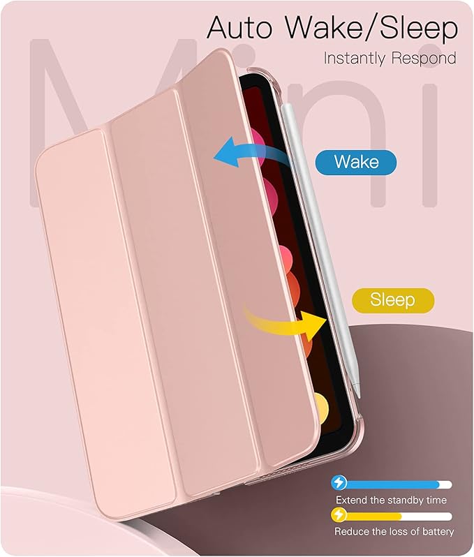 TiMOVO Case for iPad mini 7 A17 Pro 8.3-inch 2024, iPad mini 6th Generation Case, Slim Translucent Hard Back Folio Cover Support Touch ID & Apple Pencil Charging, Auto Wake/Sleep - Rose Gold