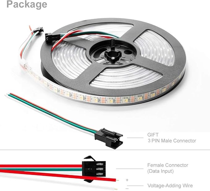 BTF-LIGHTING RGBW RGB+Cool White SK6812 (Similar WS2812B) 4 Colors in 1 LED Strip Individually Addressable 16.4ft 60Pixel/m 300LED Light Dream Color IP67 DC5V White PCB (No Adapter or Controller)