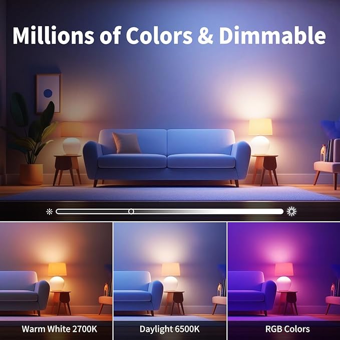 ANWIO Matter Smart Light Bulbs 8.5W (60W Replacement) A19 E26 LED Bulb Compatible with SmartThings App, Alexa, Google Assistant, Color Changing Light Bulb, 806lm,2.4Ghz only,Hub Required（4-Pack）