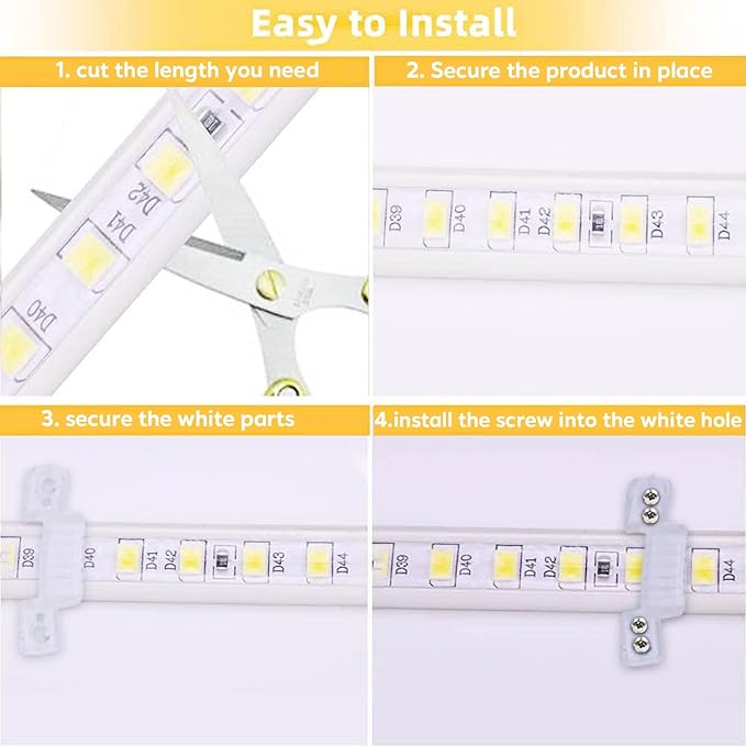 Outdoor LED Strip Lights Waterproof 82.02FT White 120V LED Light Strip Bright Rope Lights 120LEDs/m for Under Cabinet Lights Bedroom Closet Hallway Roof Patio 25M