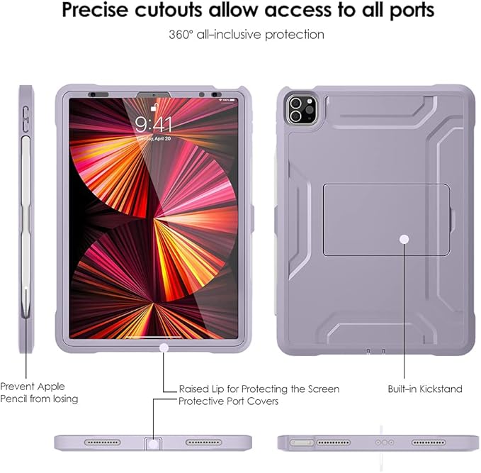 DTTO for iPad Pro 11 inch Case 2022(4th Gen)/2021(3rd Gen), [Screen Protector] Dual Layer Full Body Protection Cover with Pencil Holder, Also Fit iPad Pro 11'' 2020&2018/iPad Air 5/Air 4 - Taro Purple