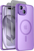 Symcele Designed for iPhone 15 Case, Compatible with MagSafe, with Privacy Screen Protectors X2, [Camera Protection] [15FT Military Drop Protection] Shockproof Phone Case, 6.1", Light Purple