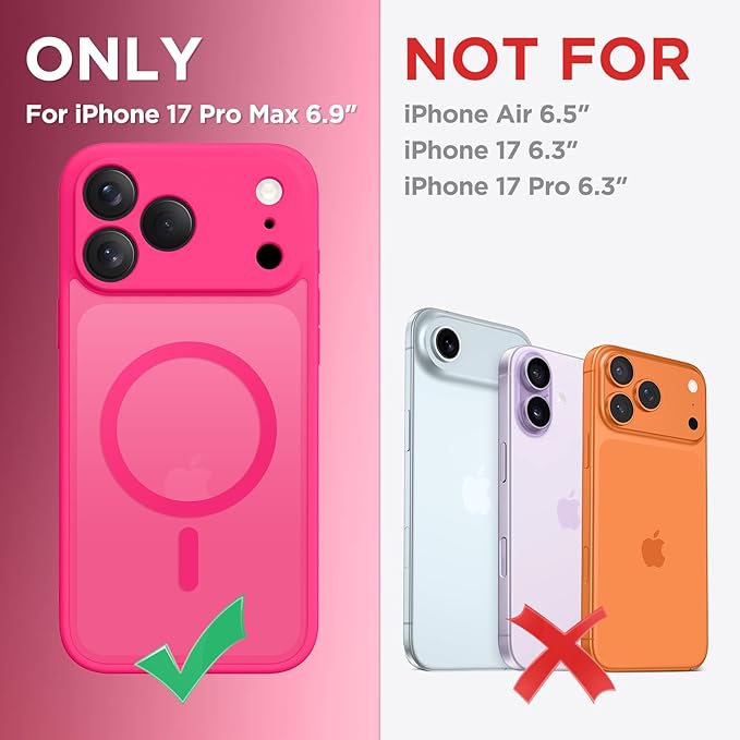 CAPRARO Magnetic for iPhone 17 Pro Max Case, Upgraded [Full Camera Protection] [Compatible with MagSafe] Protective Translucent Matte Women Girl Phone Case Cover, Hot Pink