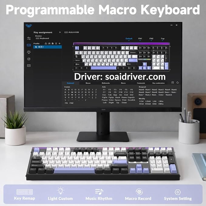 Aula H108 Wireless Mechanical Keyboard, Hot Swappable Silent Keyboard, Full Size Keyboard with Number Pad, Gasket Structure, RGB Backlit Computer Gaming Keyboard with PBT Keycaps for PC/Office