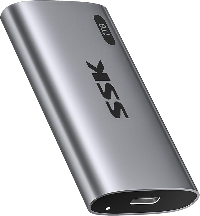 SSK 1TB SSD External Hard Drive, Portable SSD Up to 550MB/s Fast Solid State Drives, External Drive USB 3.2 Gen2 for iPhone 15/Pro, Windows, Mac, Android with LED Light, Trim, SMART Supported