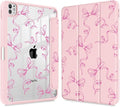 May Chen for iPad Pro 13 Inch Case M5 2025 / M4 2024, Built Pencil Holder & Clear Transparent Print Back Shell Slim Stand Shockproof Tablet Cover, Auto Wake/Sleep, Pink Bows P565